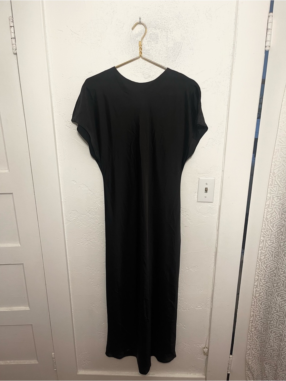 Black Bias Cut Satin Midi Dress